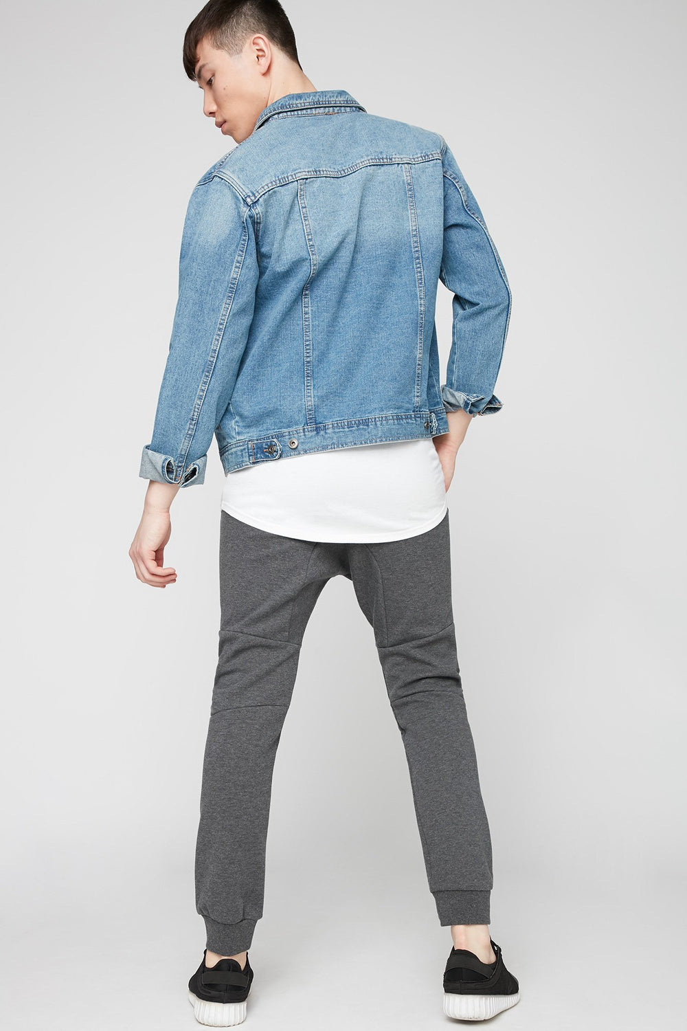 Men Pantalon de jogging de style moto en molleton à taille coulissante Gris Noir