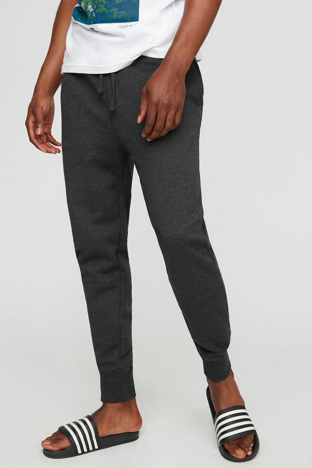 Men Pantalon de jogging mince en molleton à taille coulissante Gris Noir