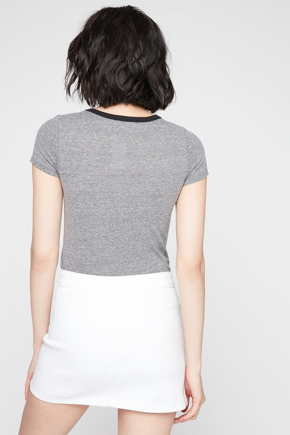 Women T-shirt à liséré contrastant teint par espacements Gris Noir