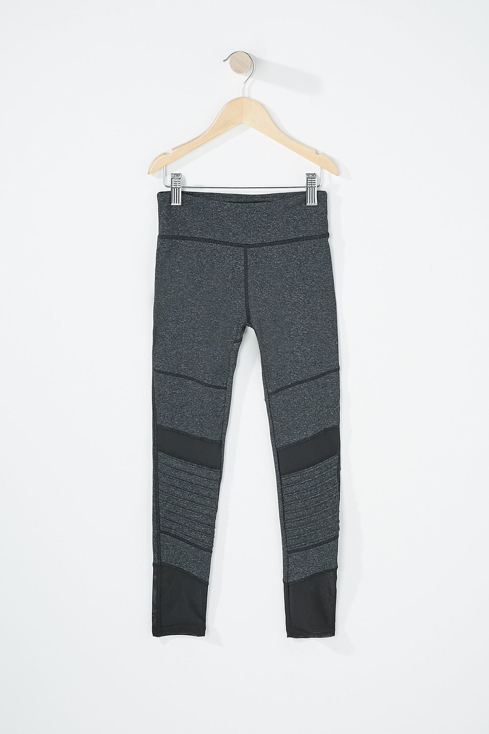 Kids Legging Active de style moto en filet pour fille Gris Noir