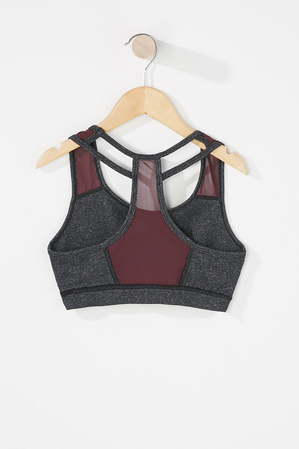 Kids Soutien-gorge de sport à dos nageur en filet avec blocs de couleurs pour fille Gris Noir