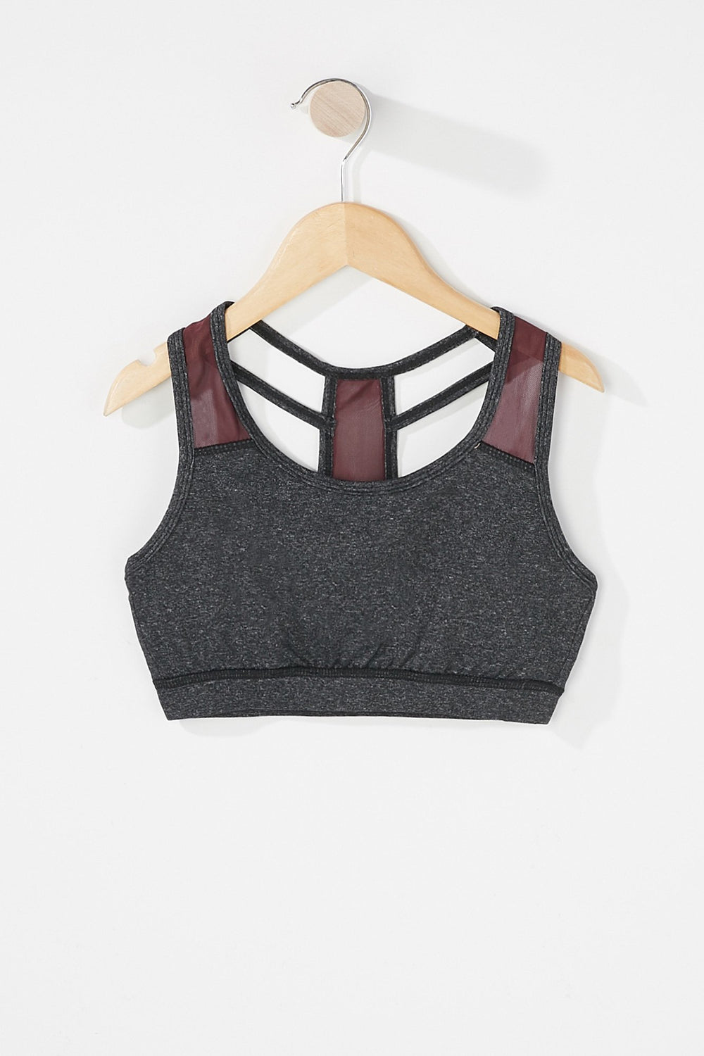 Kids Soutien-gorge de sport à dos nageur en filet avec blocs de couleurs pour fille Gris Noir