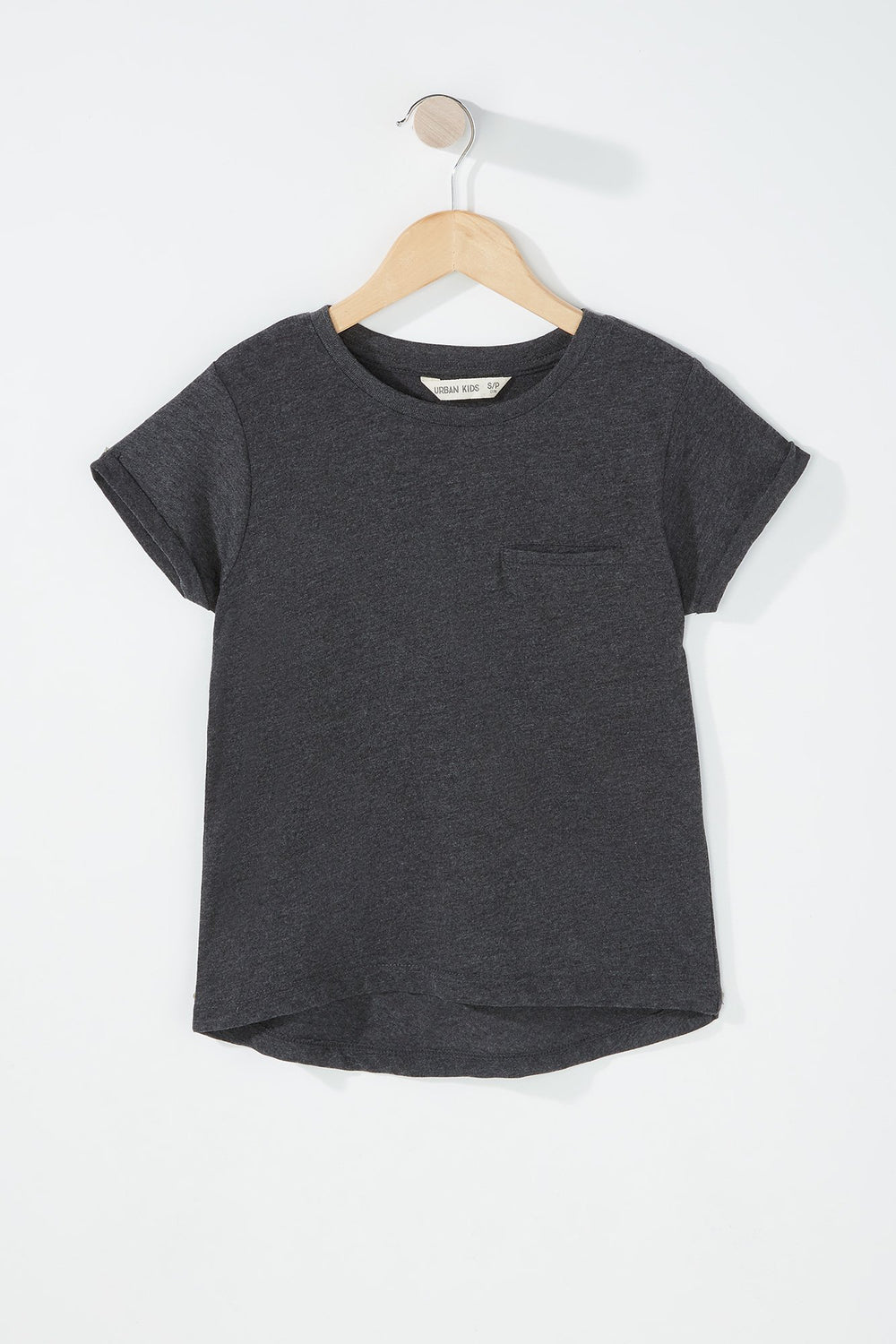 Kids T-shirt avec poche et ourlet arrondi pour fille Gris Noir