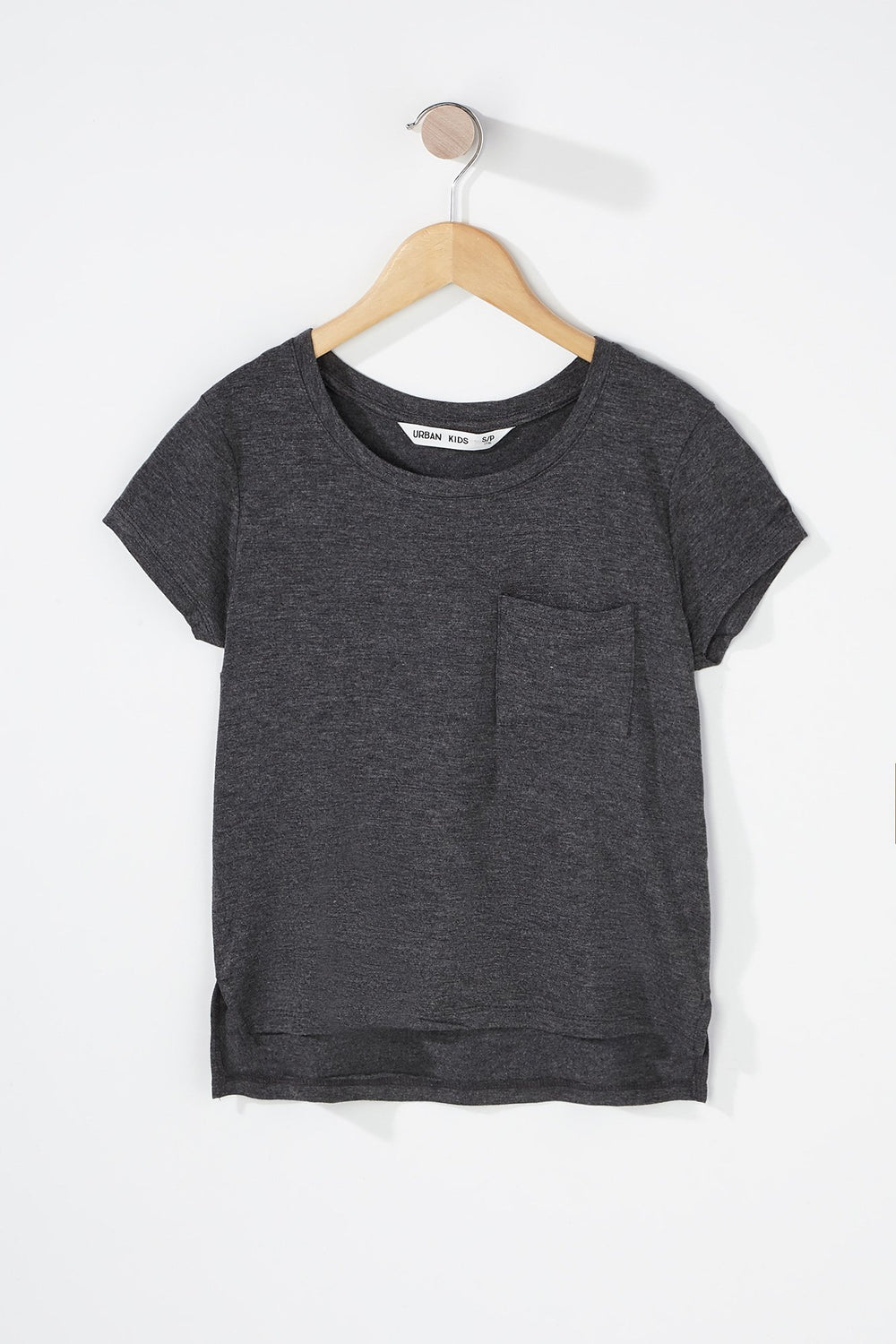 Kids T-shirt de base asymétrique avec poche à encolure arrondie pour fille Gris Noir