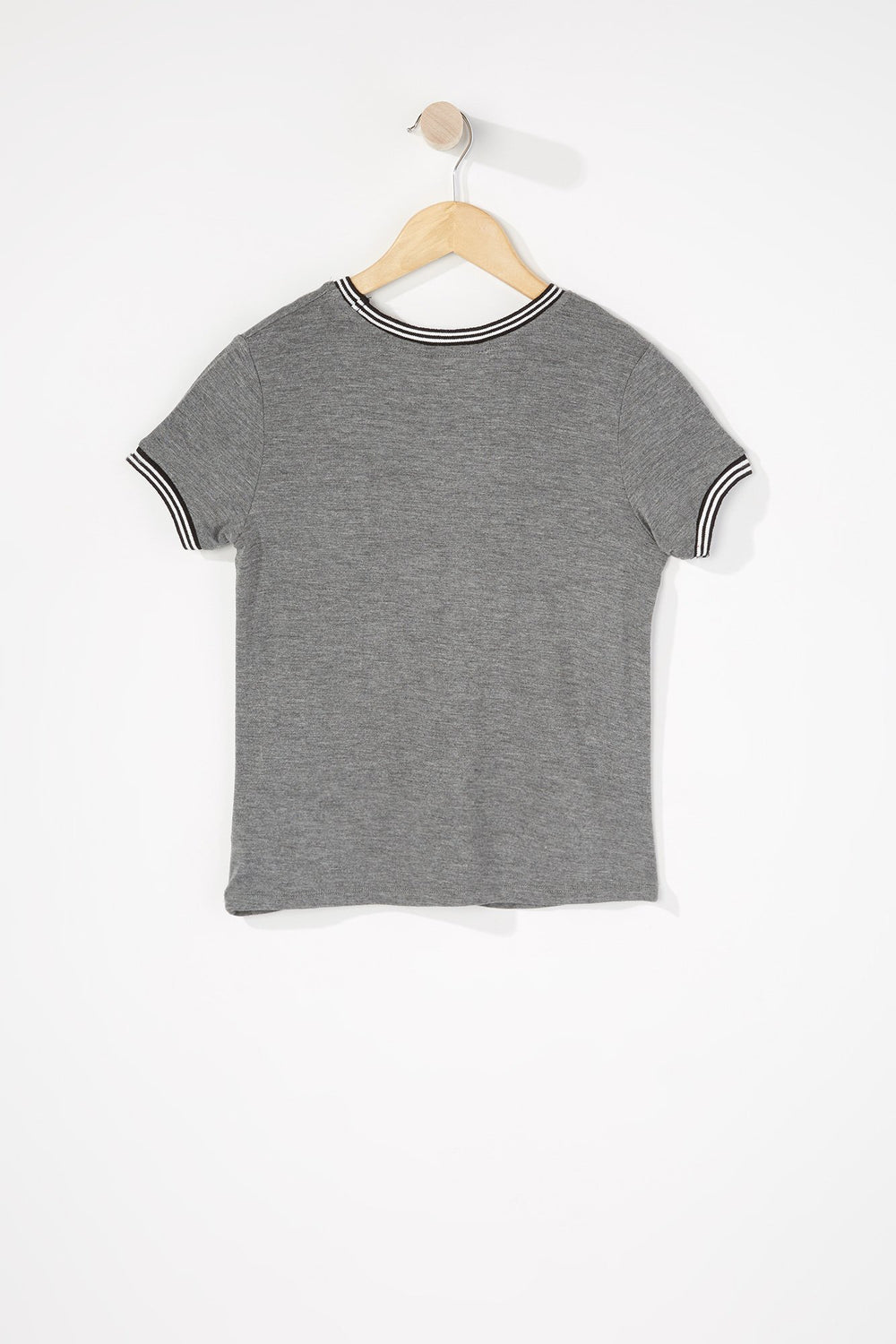 Kids T-shirt imprimé à liséré contrastant pour fille Gris Noir