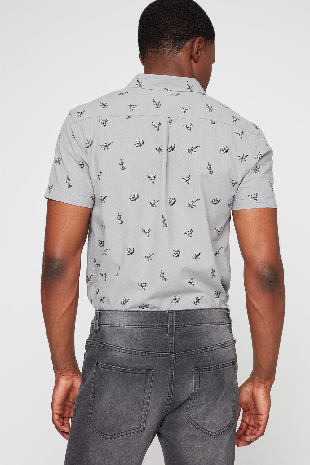 Men Chemise boutonnée à motif de cactus avec manches courtes Gris pâle
