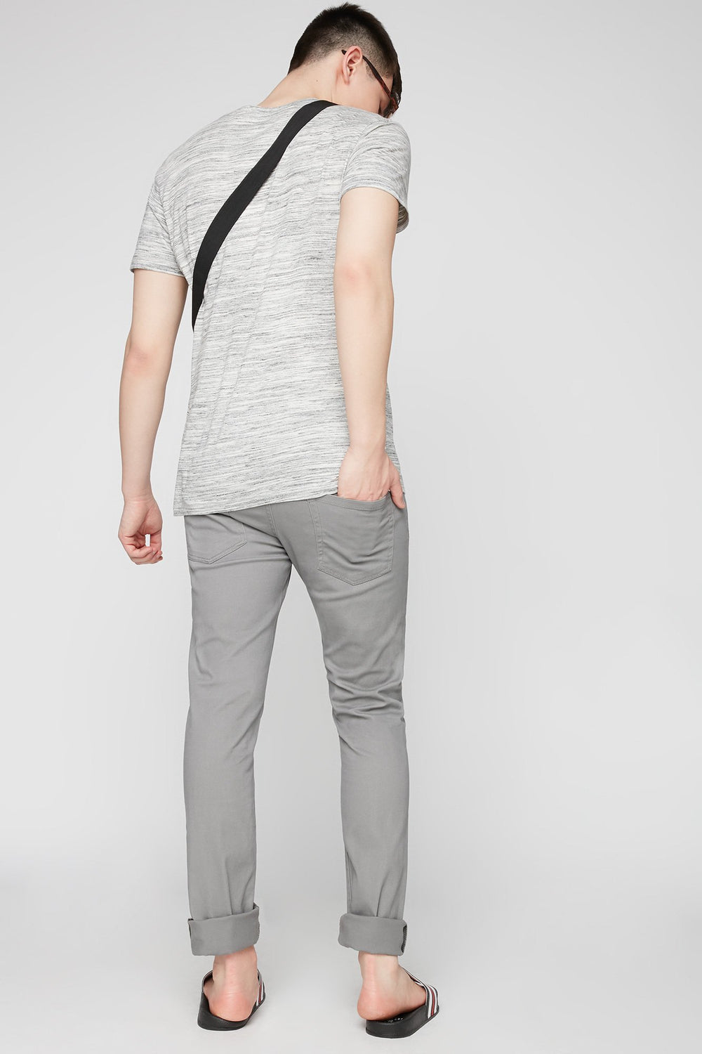 Men Jean étroit en sergé gris Gris pâle