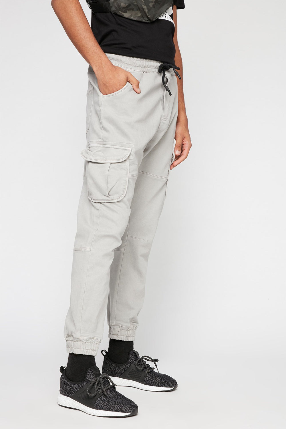 Men Pantalon de jogging cargo en molleton avec poches et taille coulissante Gris pâle