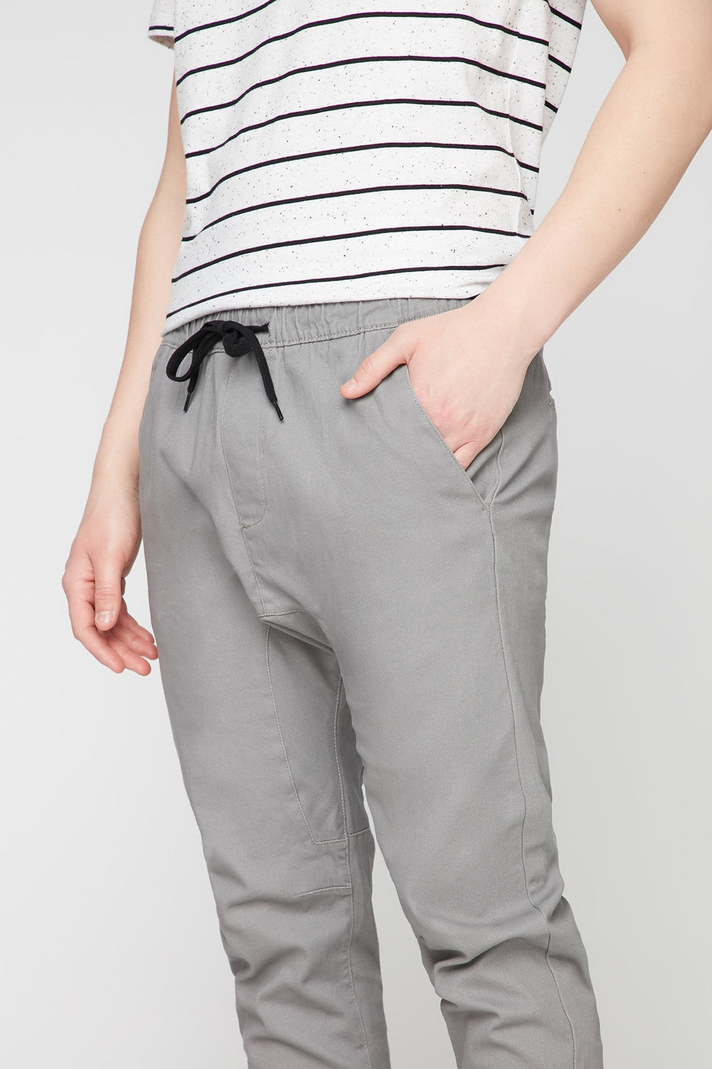 Men Pantalon de jogging en sergé gris à taille coulissante Gris pâle