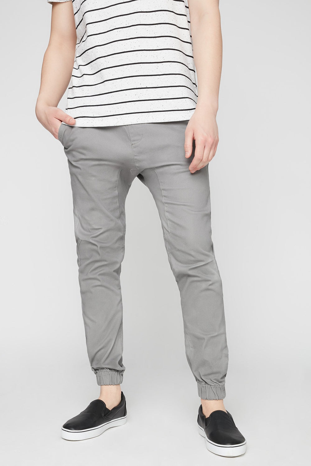 Men Pantalon de jogging en sergé gris à taille coulissante Gris pâle