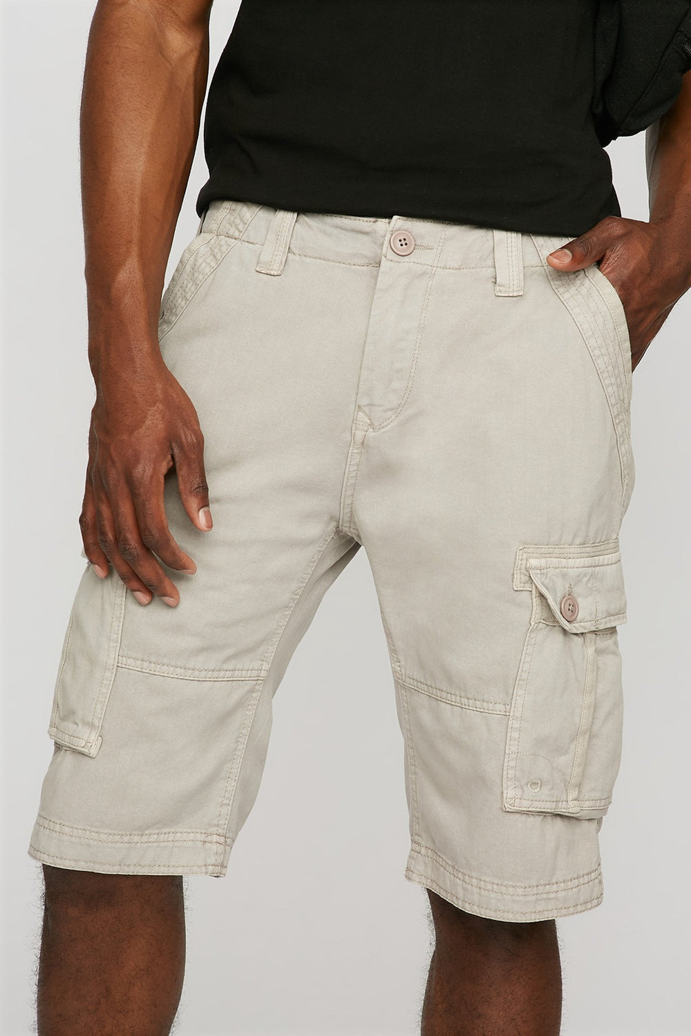 Men Short cargo mince en toile Gris pâle