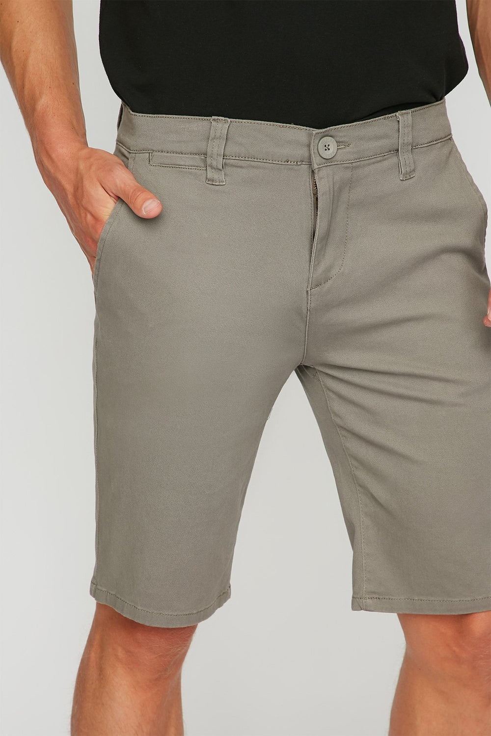 Men Short chino mince à devant plat Gris pâle