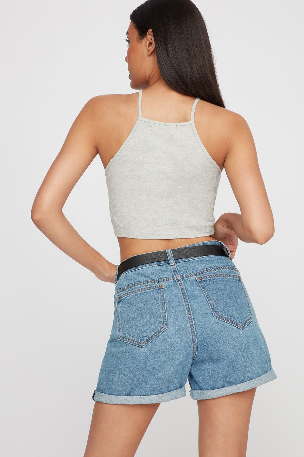Women Camisole courte côtelée Gris