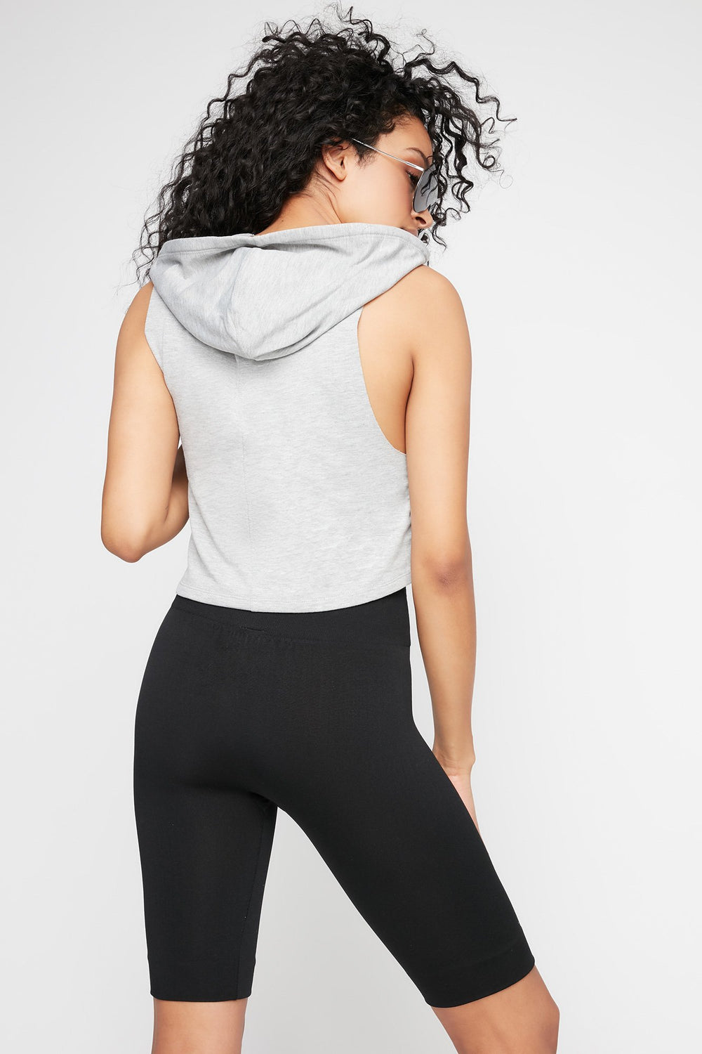 Women Débardeur court à capuchon à enfiler avec taille coulissante Gris