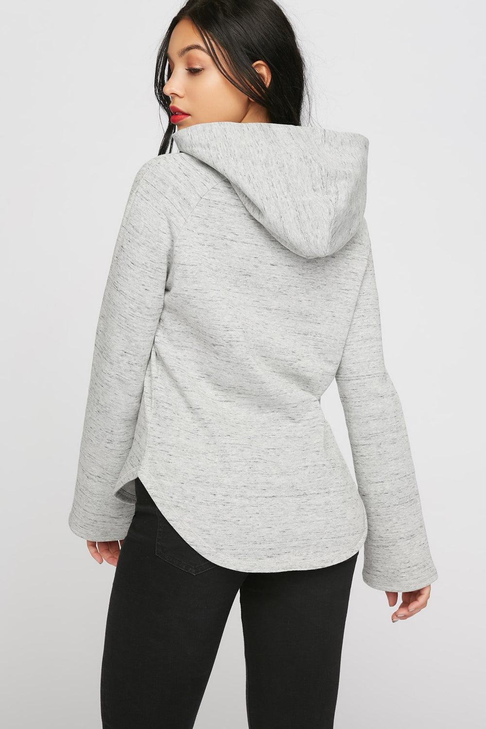 Women Haut à capuchon à enfiler avec broderies florales et ourlet arrondi Gris