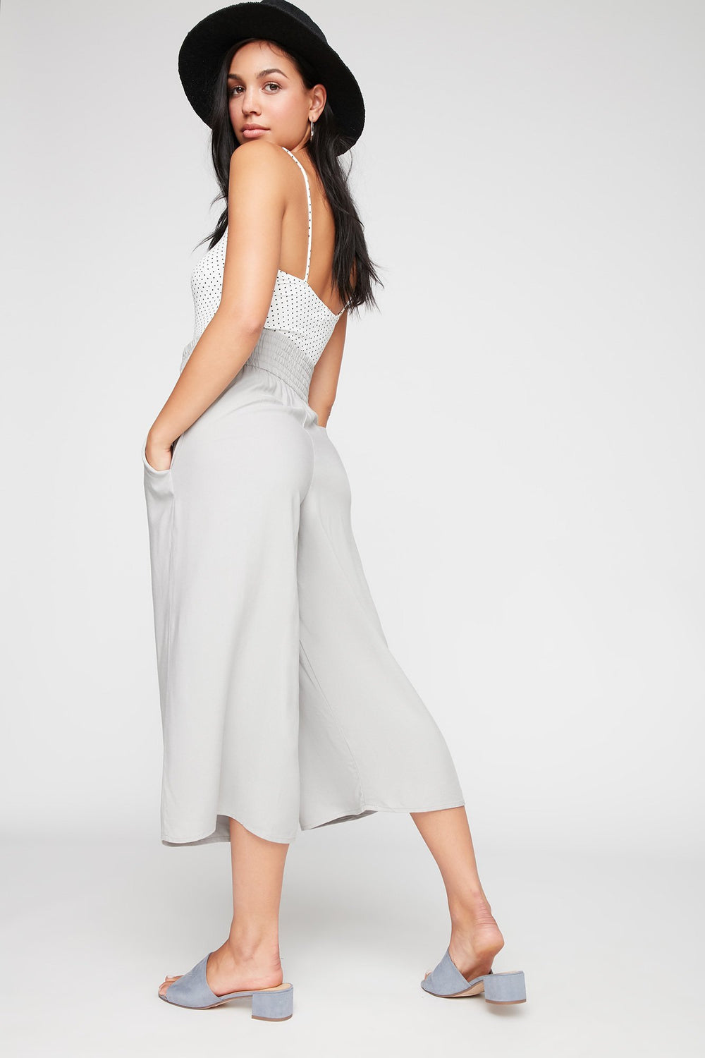 Women Jupe-culotte smockée à enfiler à taille haute Gris