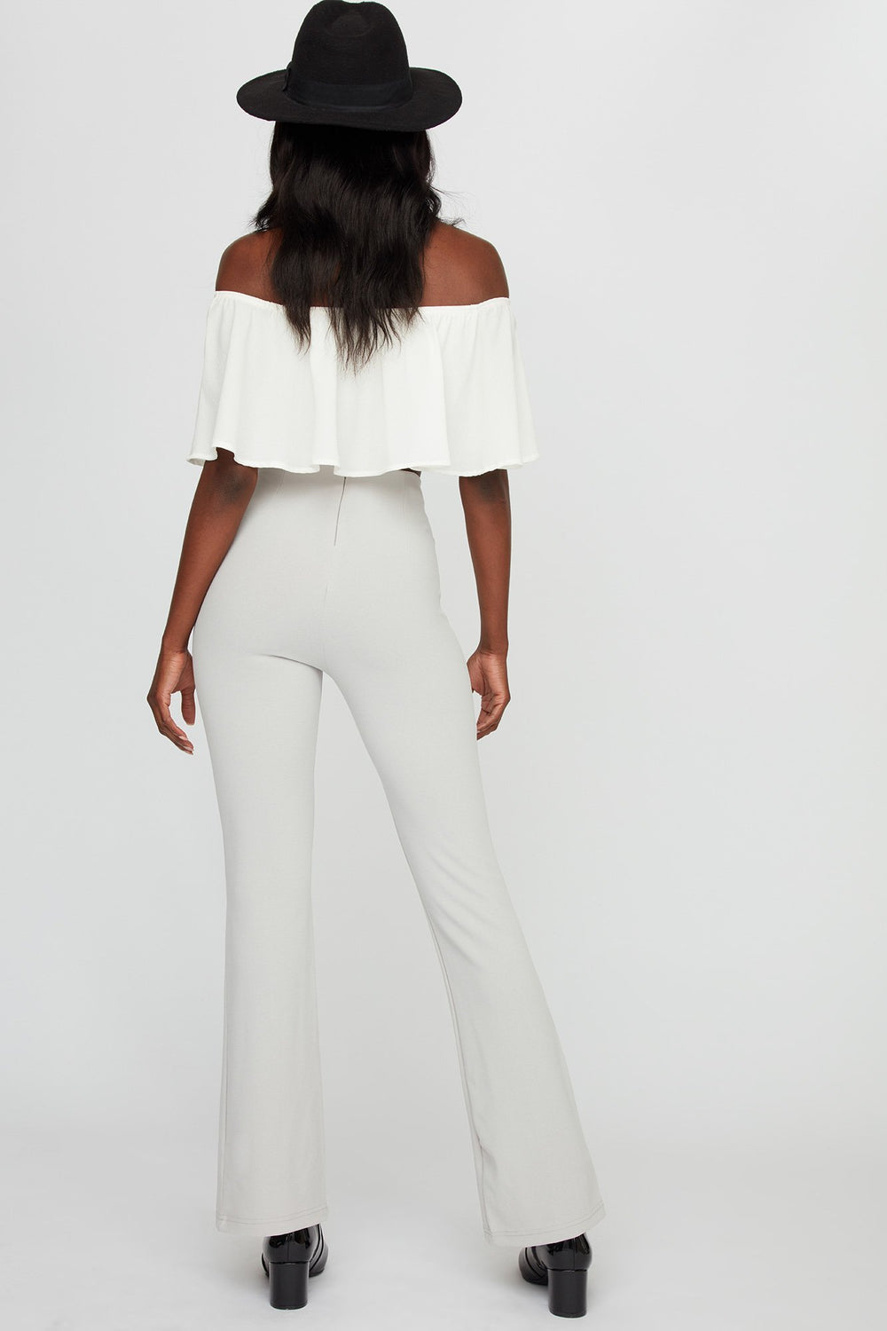 Women Pantalon étroit à jambe évasée avec taille haute et fente avant Gris