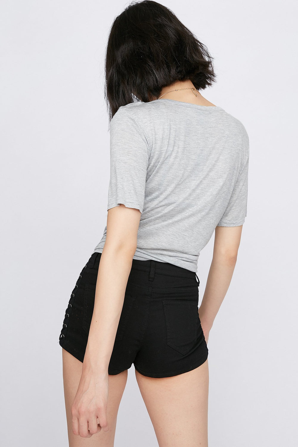 Women T-shirt de base léger à encolure en V Gris