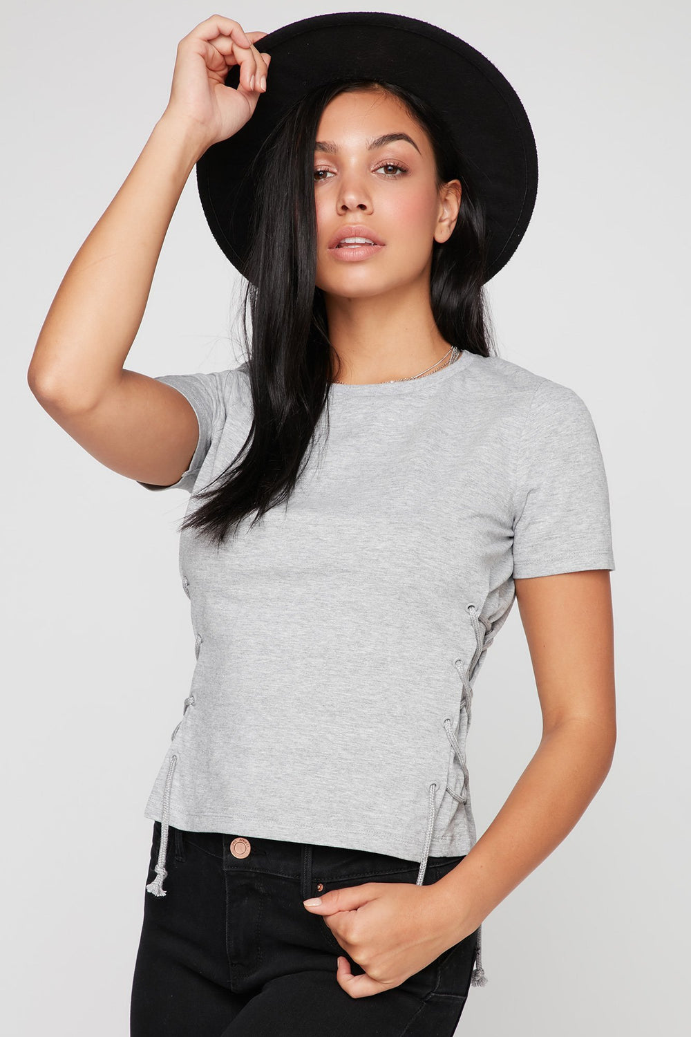 Women T-shirt lacé sur les côtés Gris