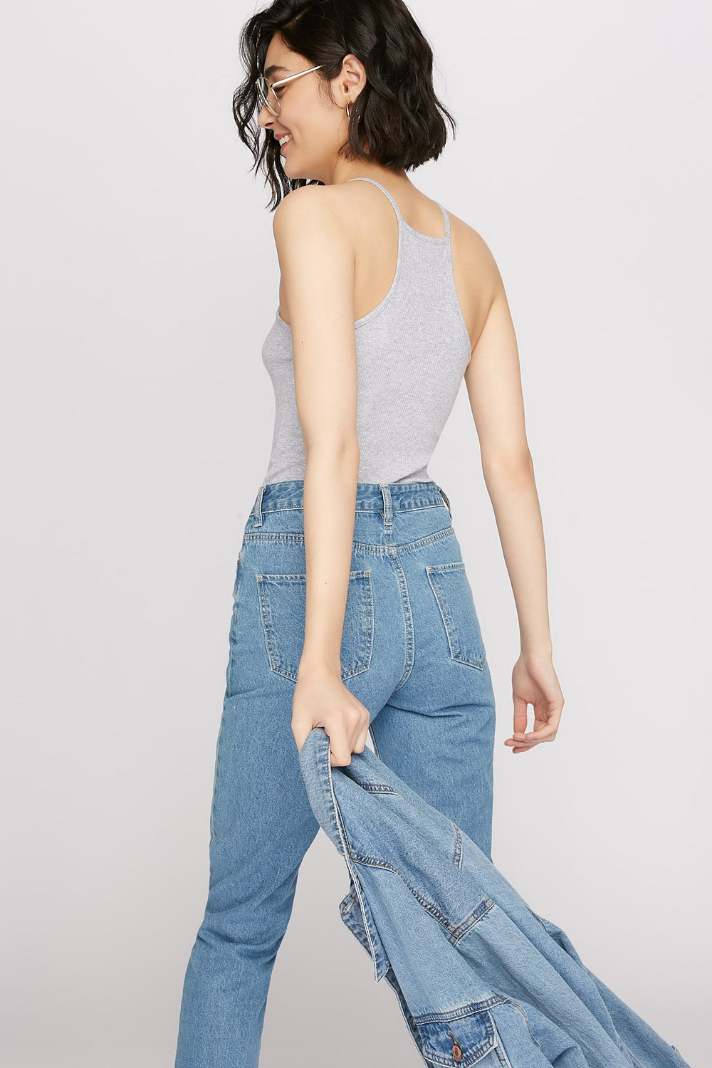 Women Camisole côtelée à col roulé Gris