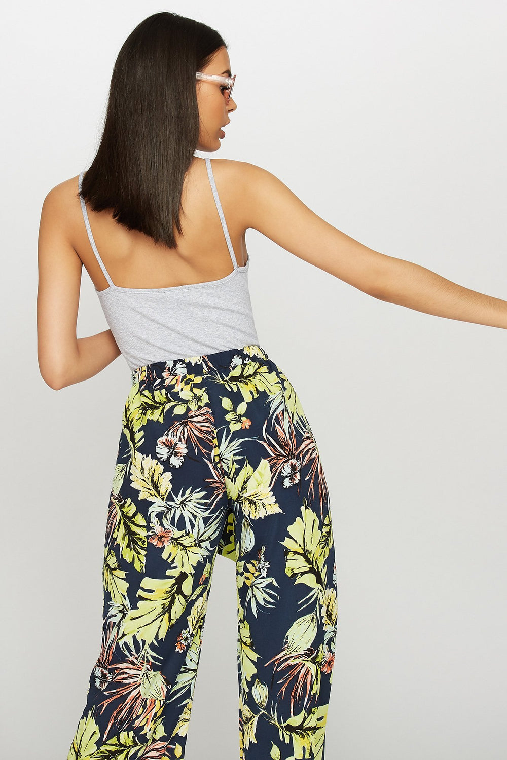 Women Camisole côtelée à motif de cage Gris