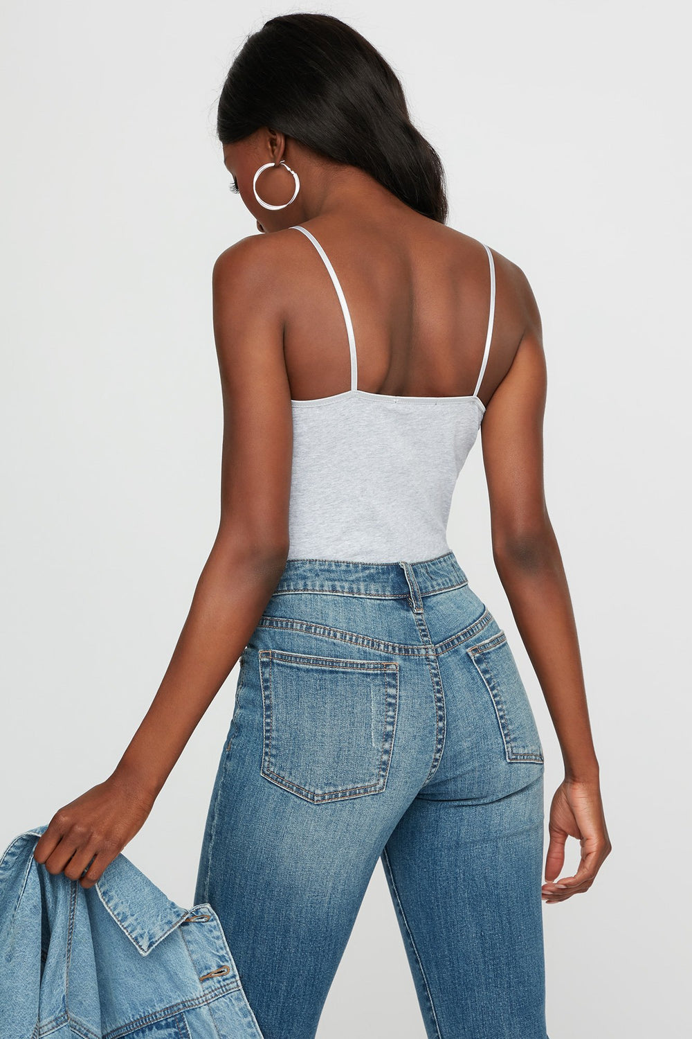 Women Camisole de base colorée à encolure arrondie Gris