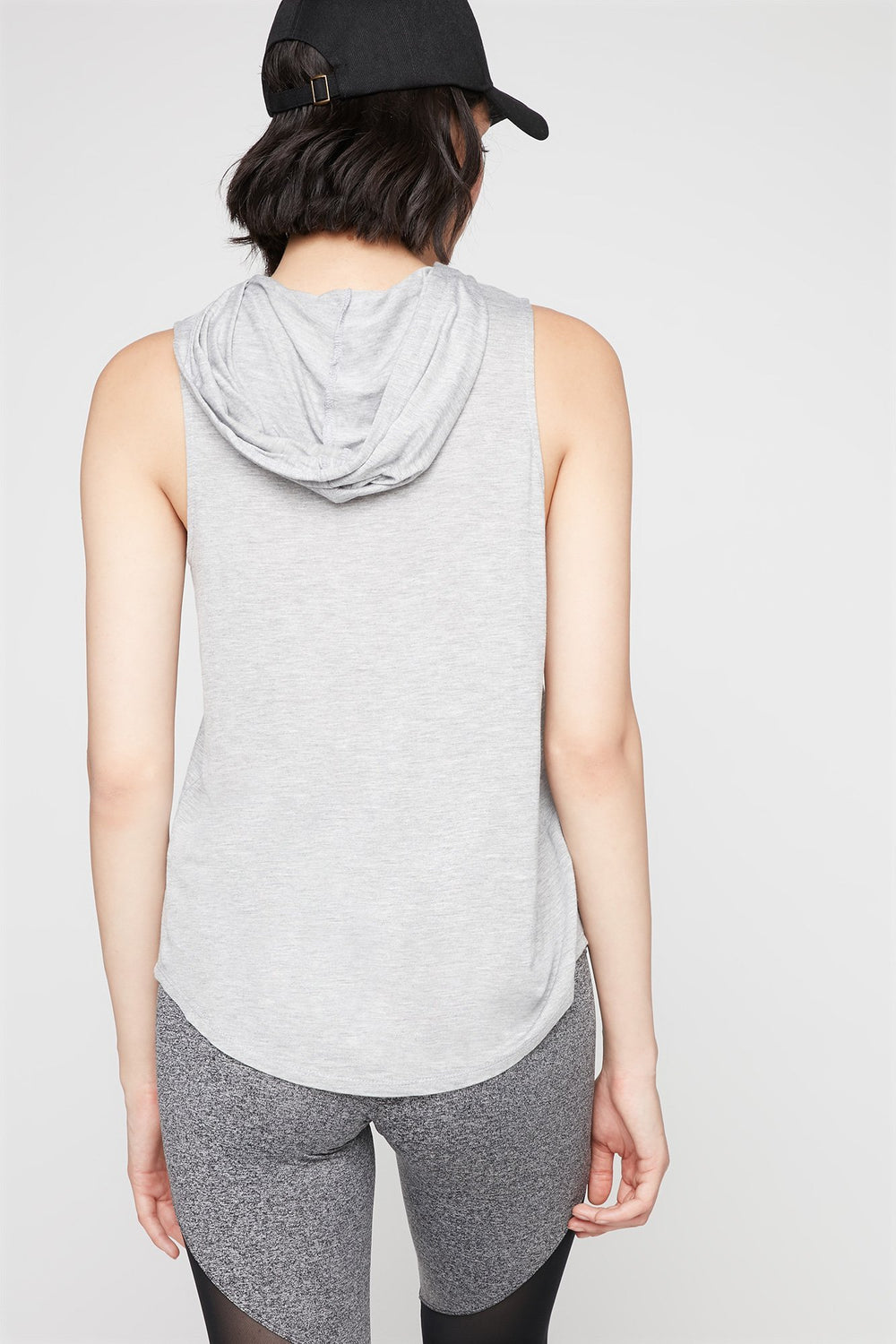 Women Débardeur léger à capuchon avec ourlet arrondi et taille coulissante Gris