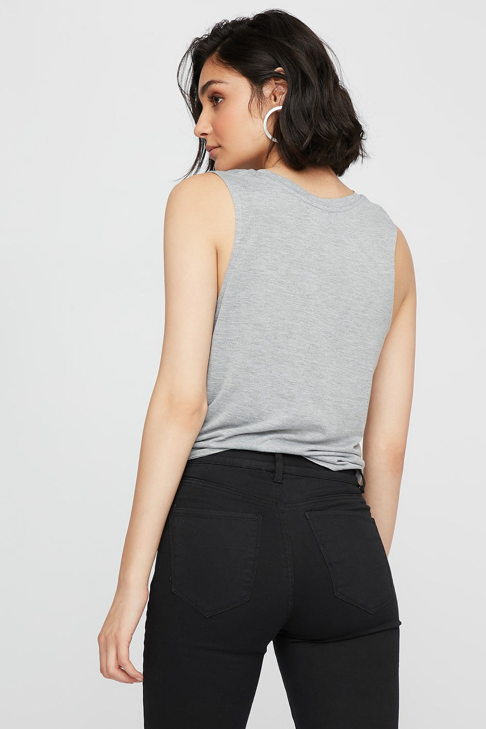 Women Débardeur noué devant à imprimé Good Vibes Gris