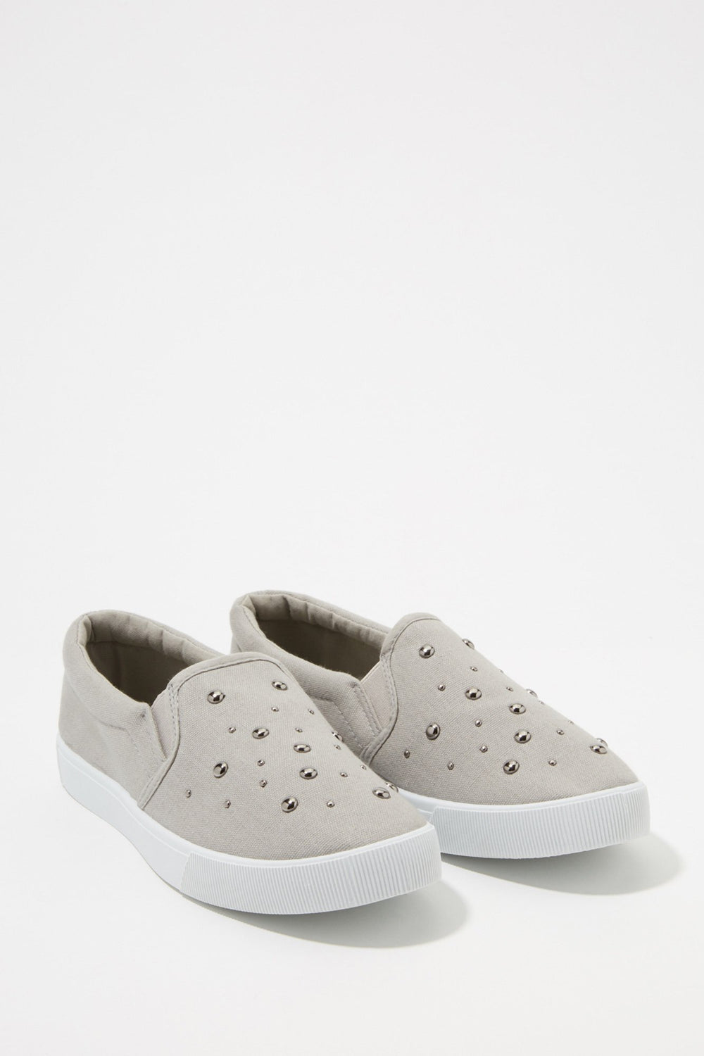 Women Espadrilles en toile à enfiler cloutées Gris