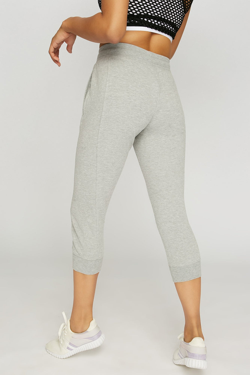 Women Pantalon de jogging court léger à taille haute et taille coulissante Gris