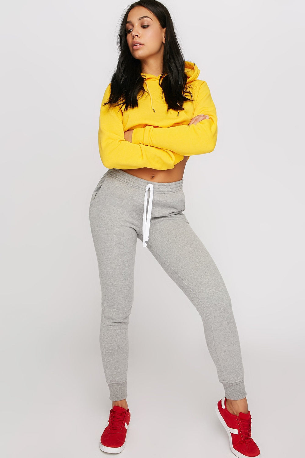 Women Pantalon de jogging en molleton à taille coulissante Gris