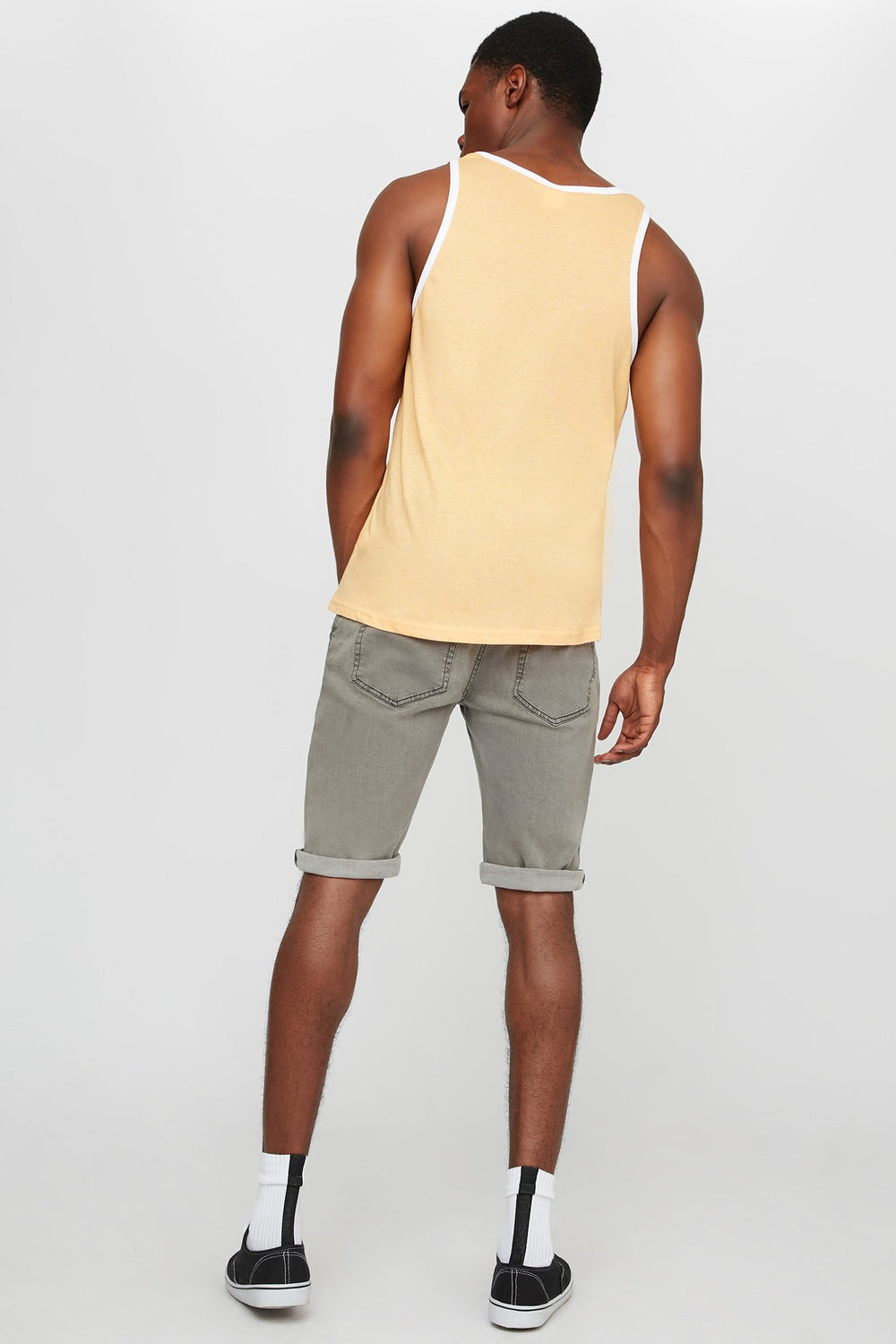 Men Short en denim mince à revers roulés gris Gris