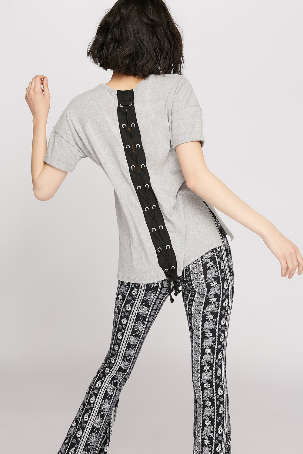 Women T-shirt à dos corset lacé Gris