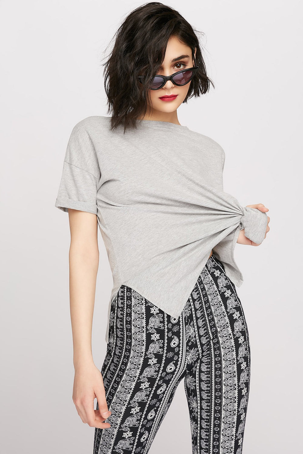 Women T-shirt à dos corset lacé Gris