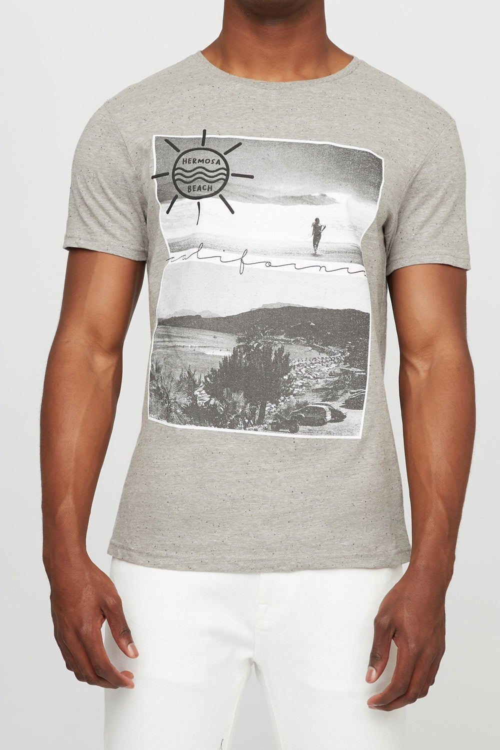 Men T-shirt à imprimé California Beach Gris