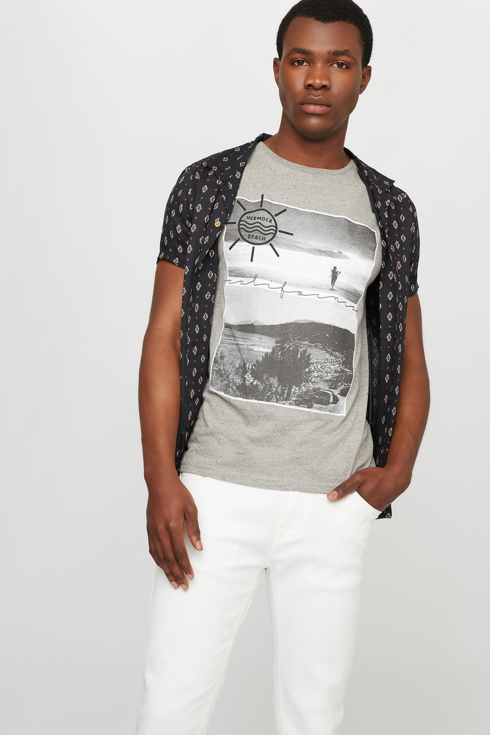 Men T-shirt à imprimé California Beach Gris