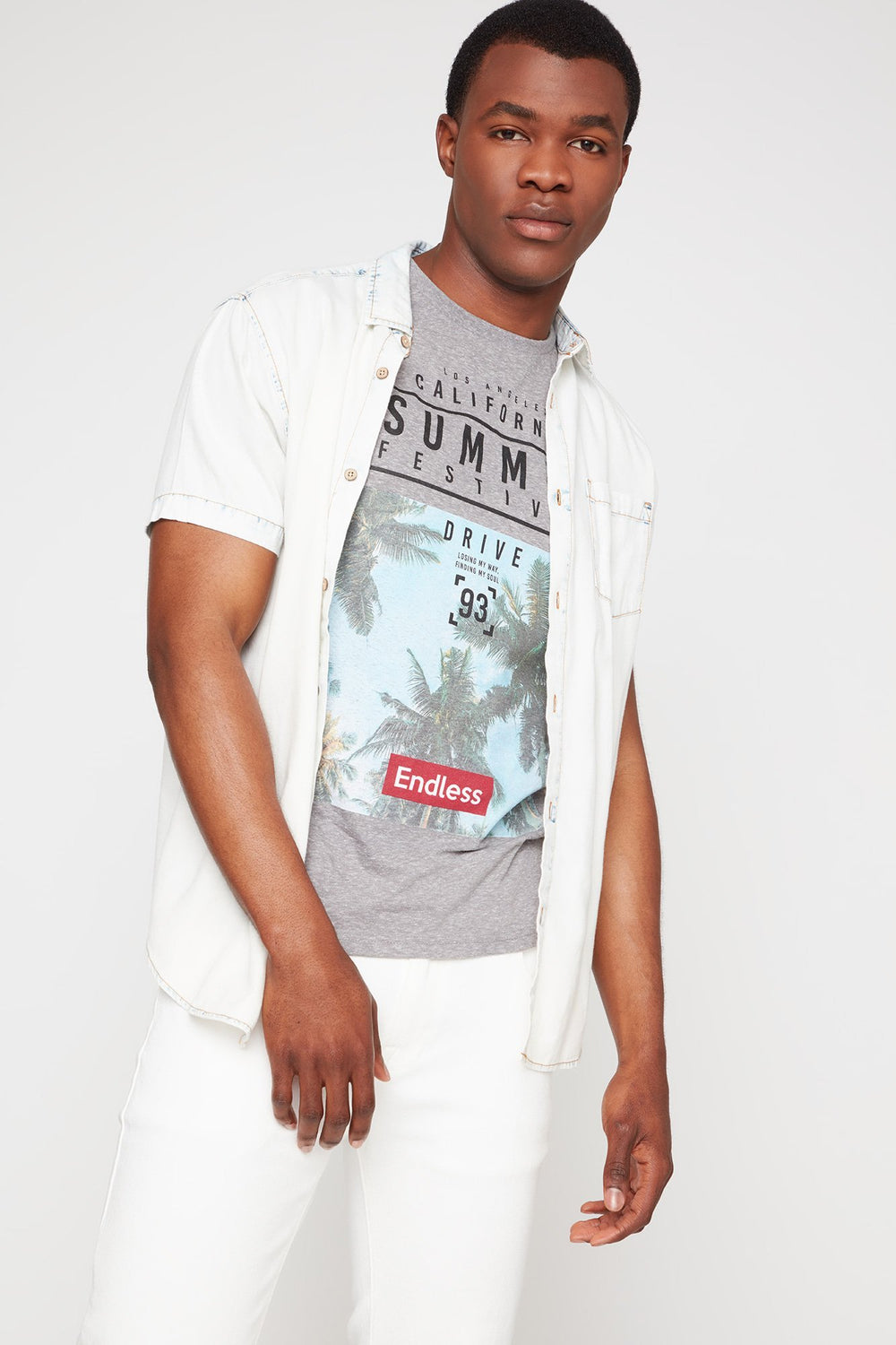Men T-shirt à imprimé California Summer Festival Gris