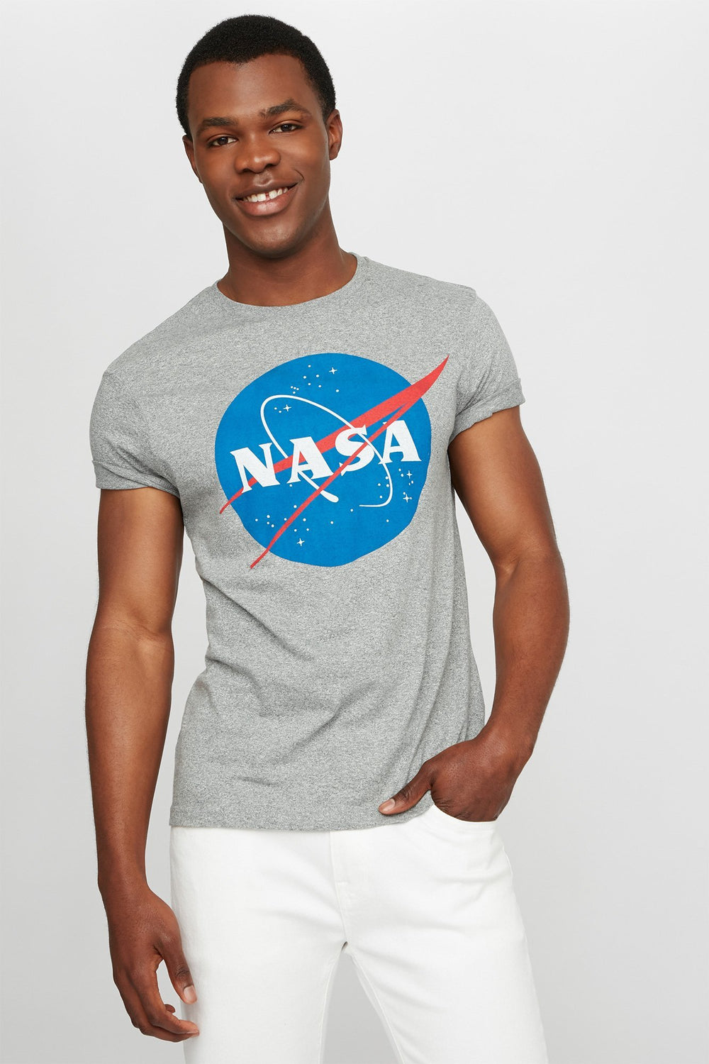 Men T-shirt à imprimé Nasa Gris