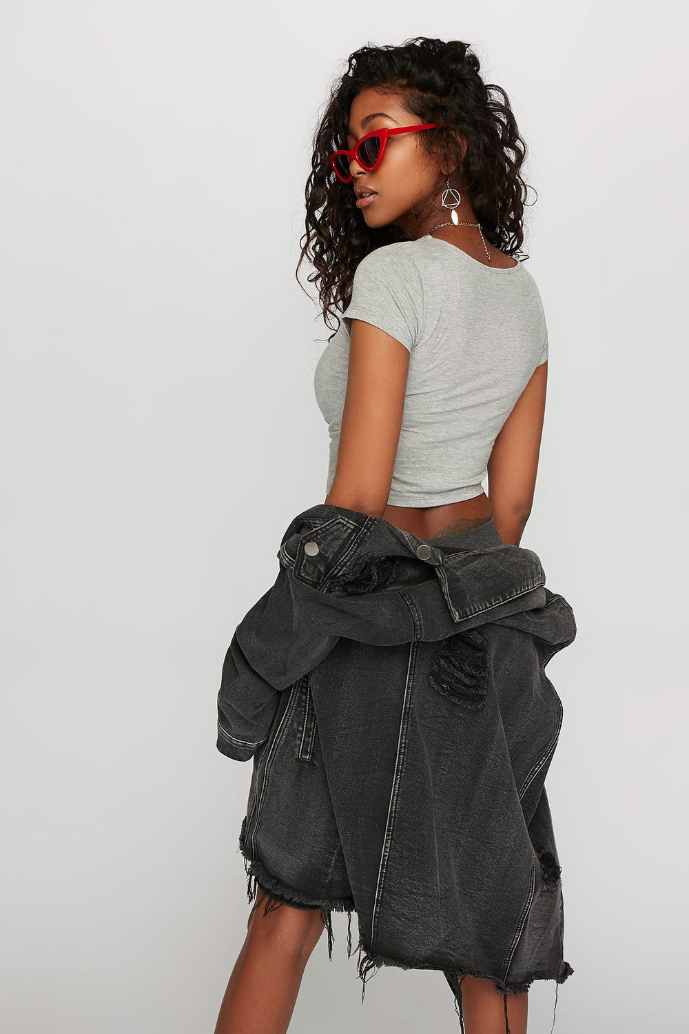 Women T-shirt court noué devant Gris