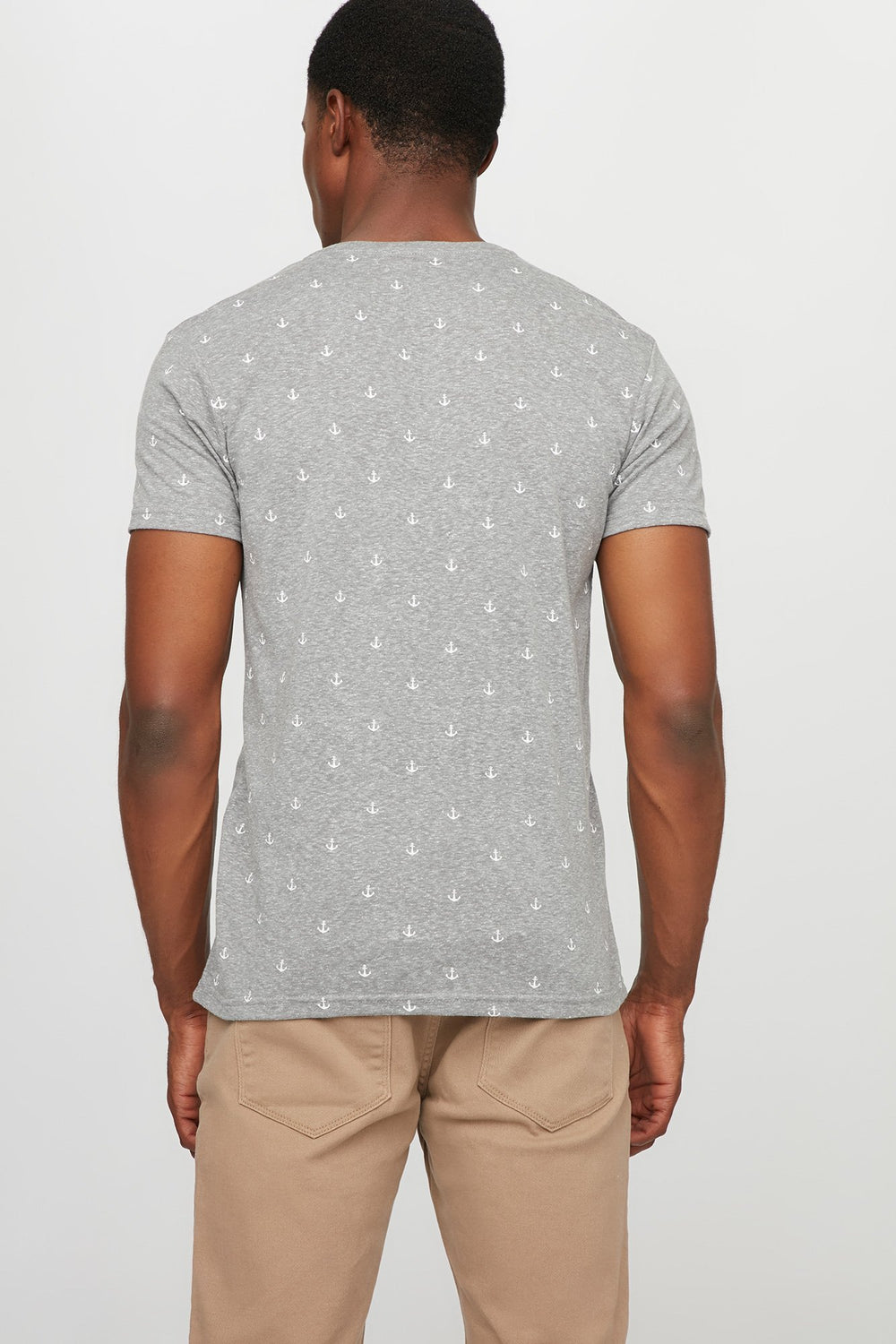 Men T-shirt henley à petits motifs Gris