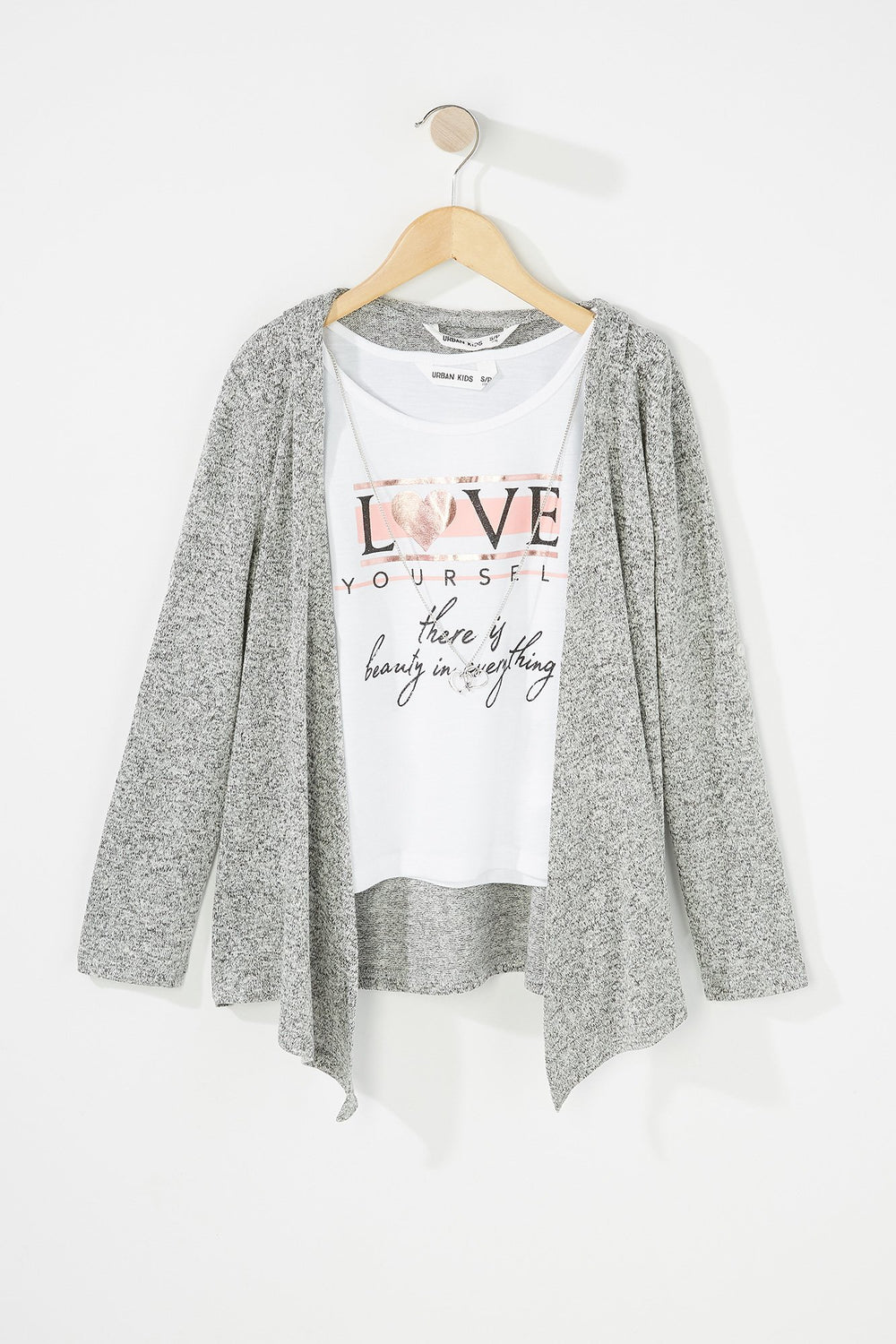 Kids Ensemble débardeur et cardigan à capuchon avec collier pour fille Gris