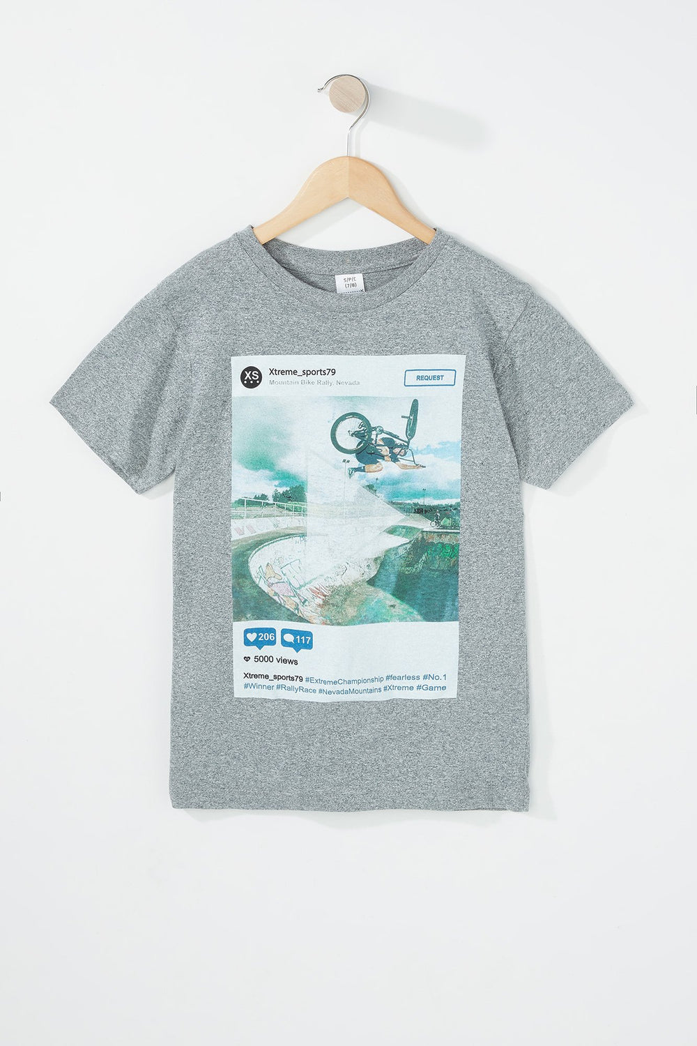 Kids T-shirt à imprimé Instagram Post pour garçon Gris