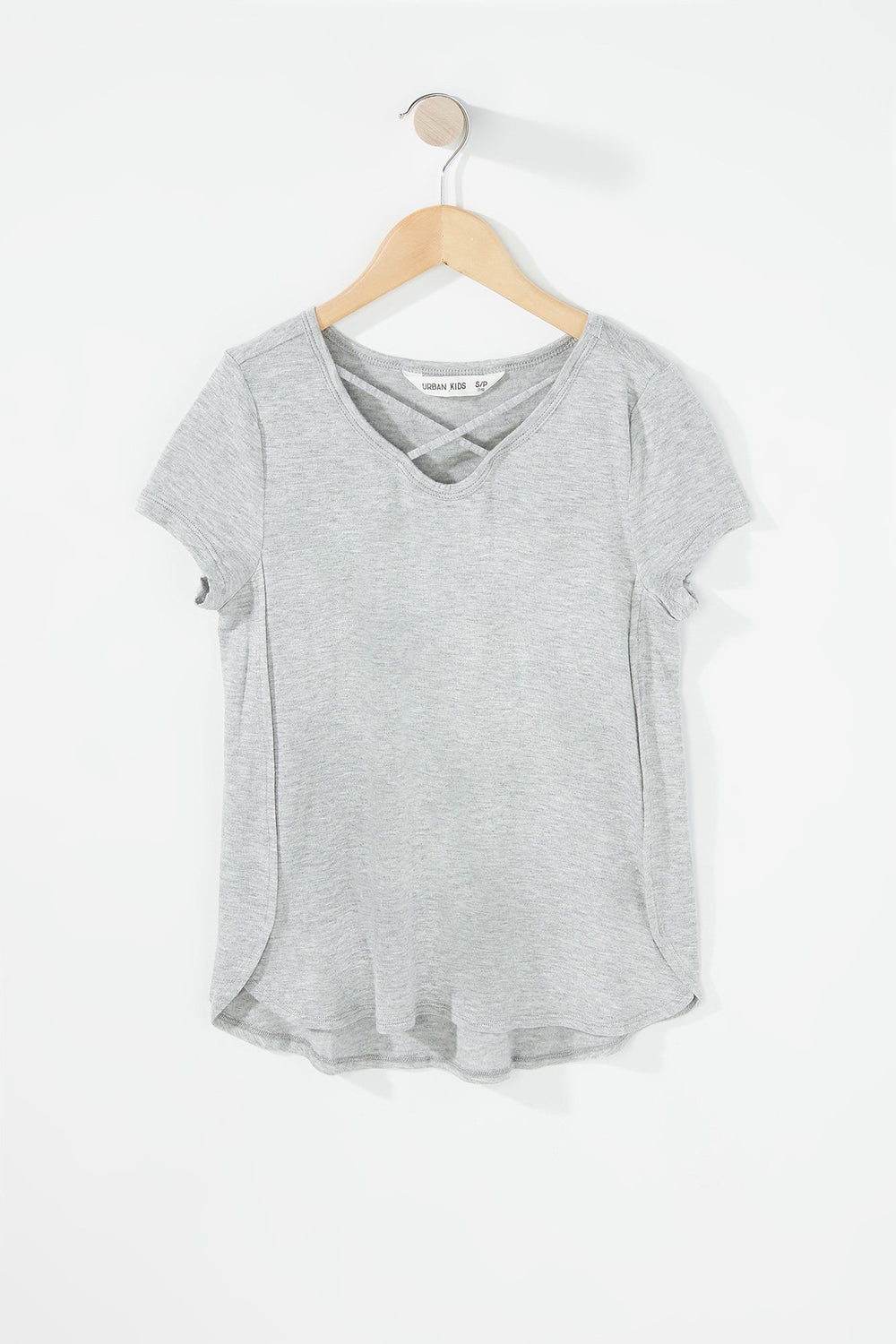 Kids T-shirt avec motif de cage et encolure arrondie pour fille Gris