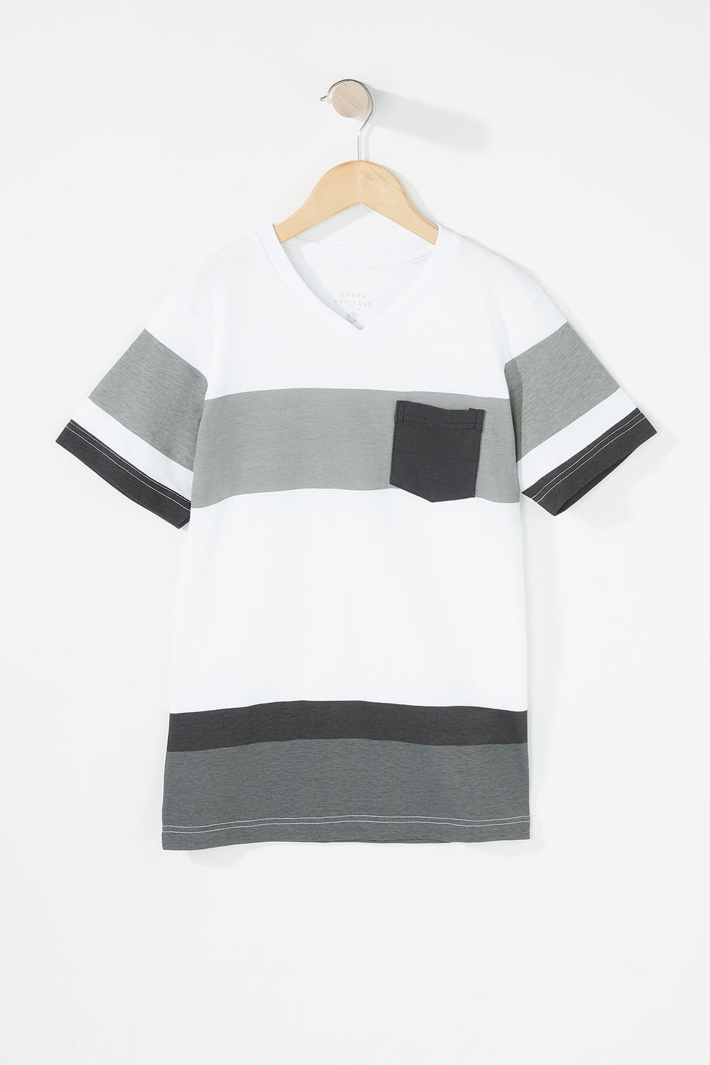 Kids T-shirt avec poche à blocs de couleurs et encolure en V pour garçon Gris