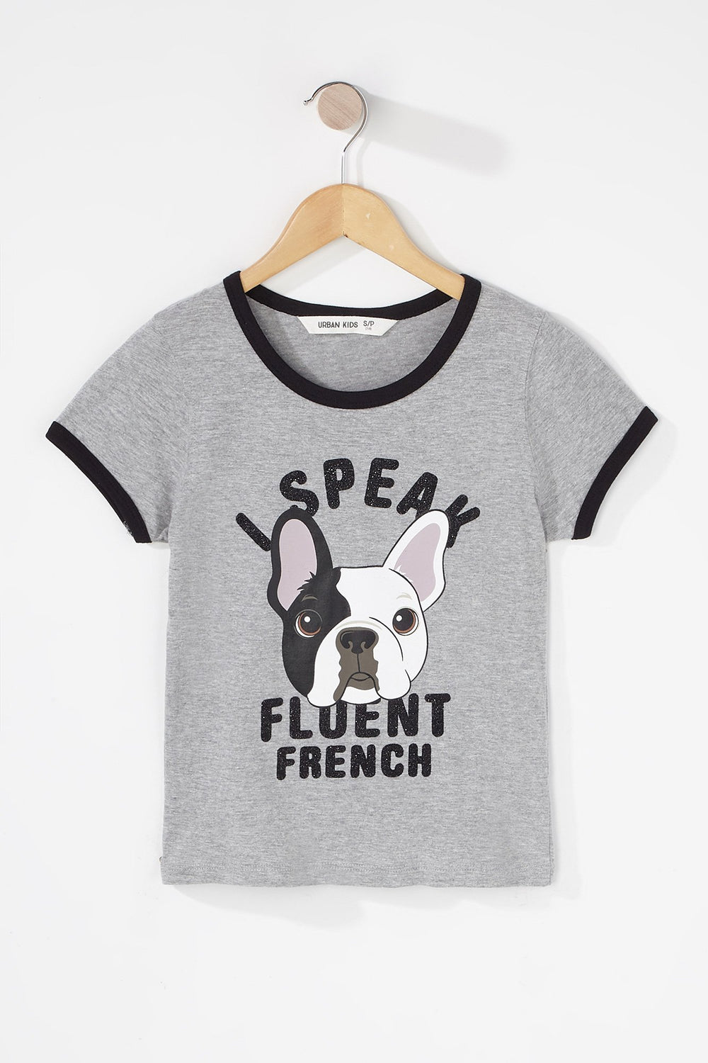 Kids T-shirt imprimé à liséré contrastant pour fille Gris