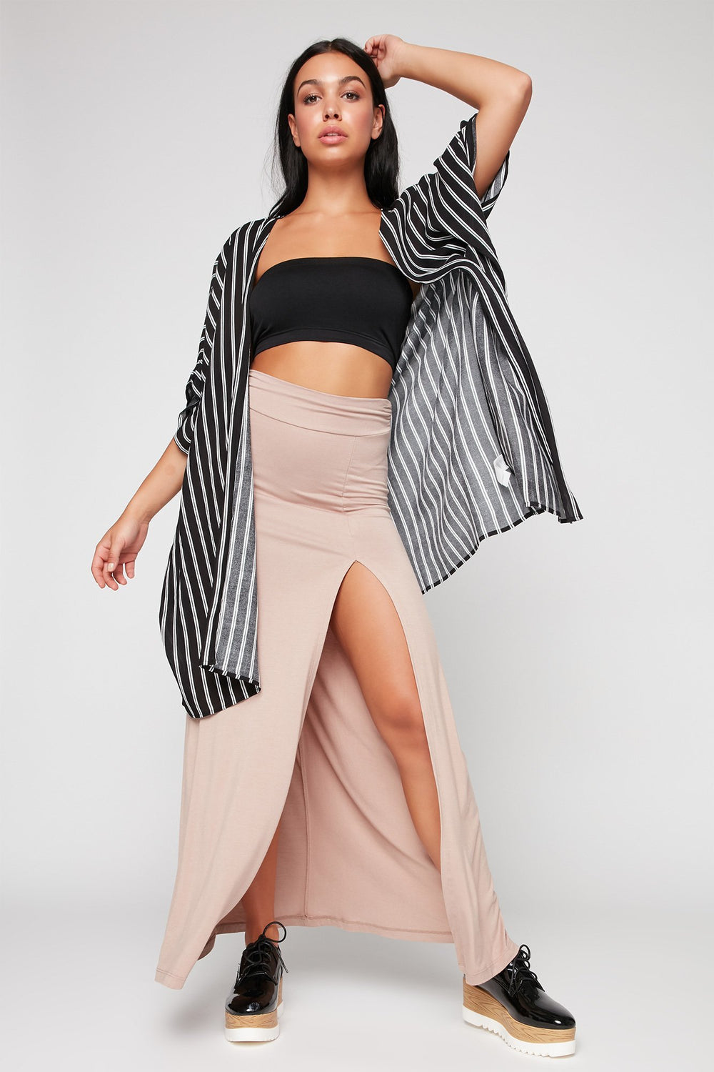 Women Jupe maxi à taille haute Havane
