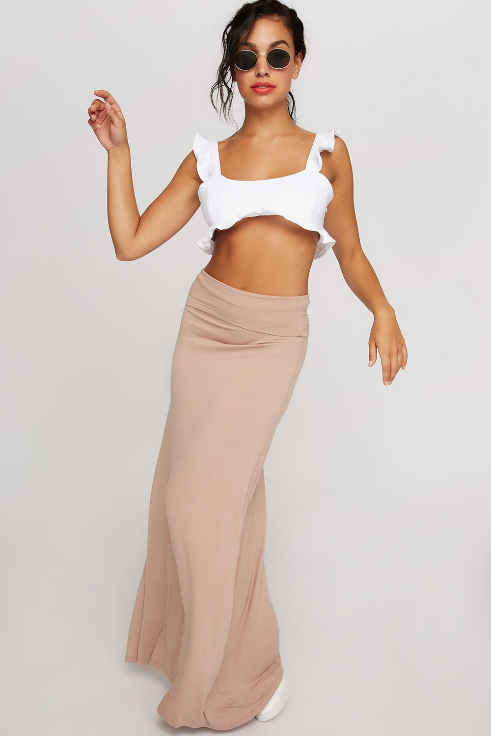 Women Jupe maxi douce à taille haute Havane