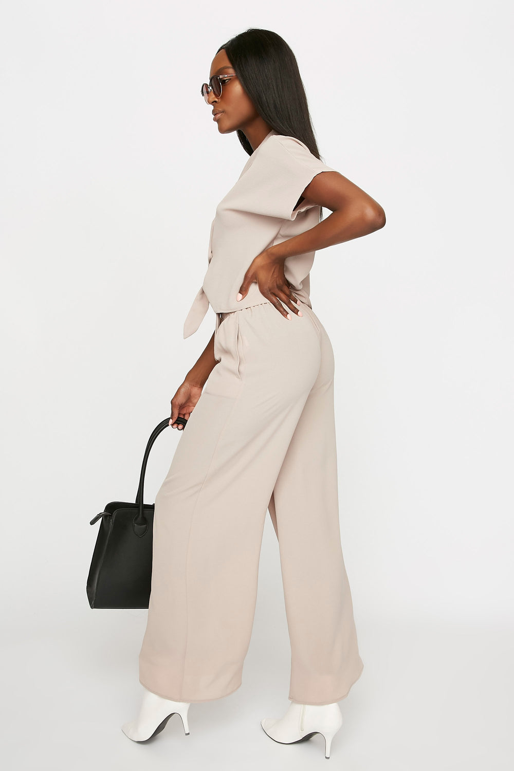 Women Pantalon-jupe à jambe large avec pampilles et taille coulissante Havane