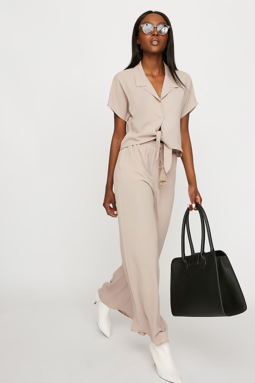 Women Pantalon-jupe à jambe large avec pampilles et taille coulissante Havane