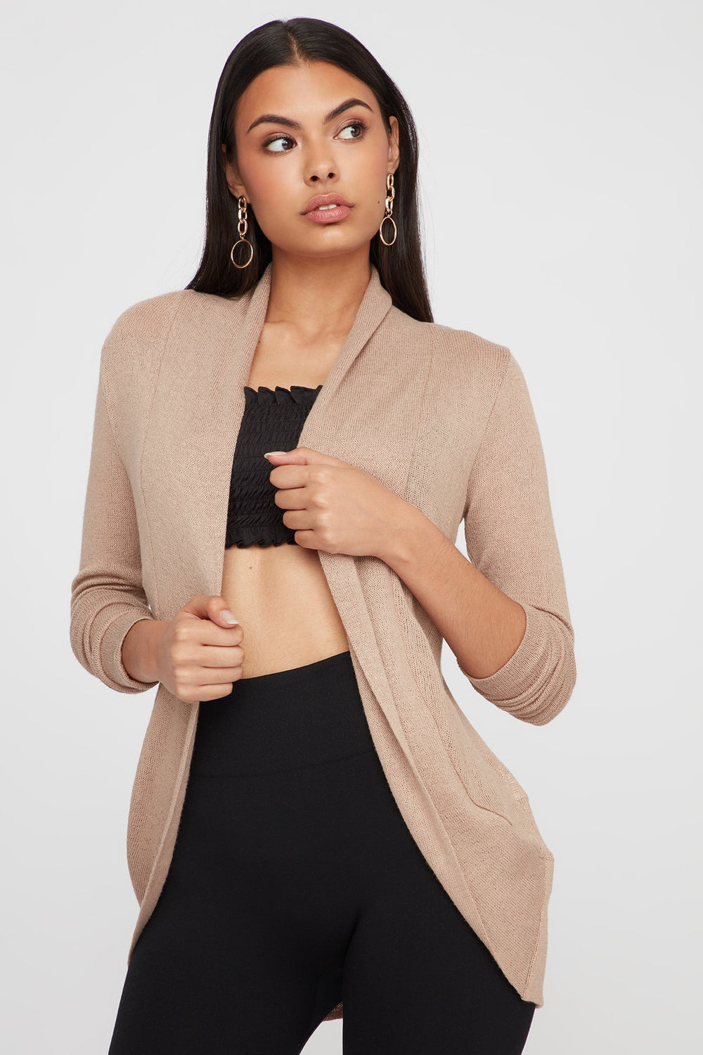 Women Cardigan asymétrique moucheté Havane